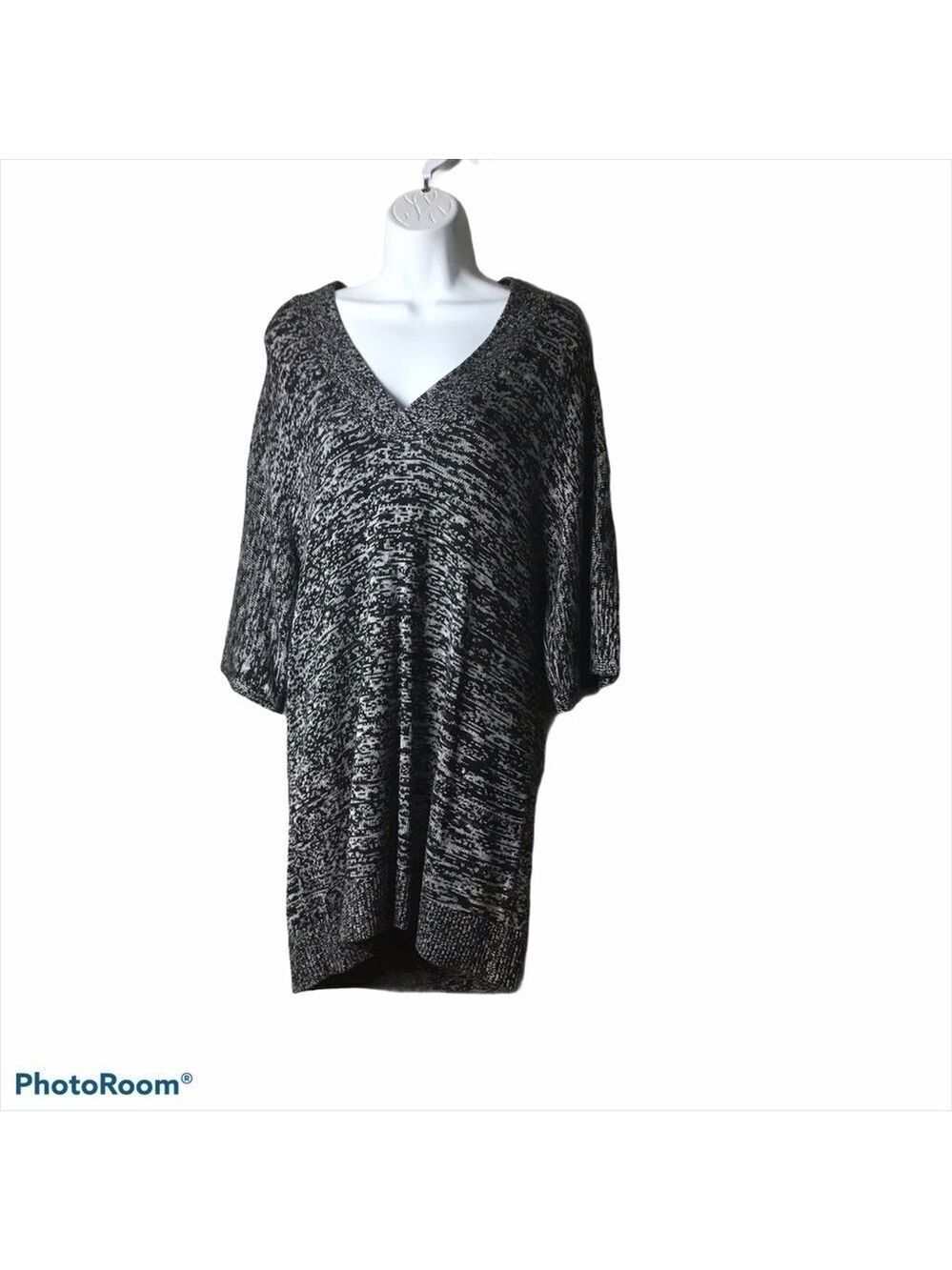 H by Halston Black & Chalk Marled Knit Sweater Dress